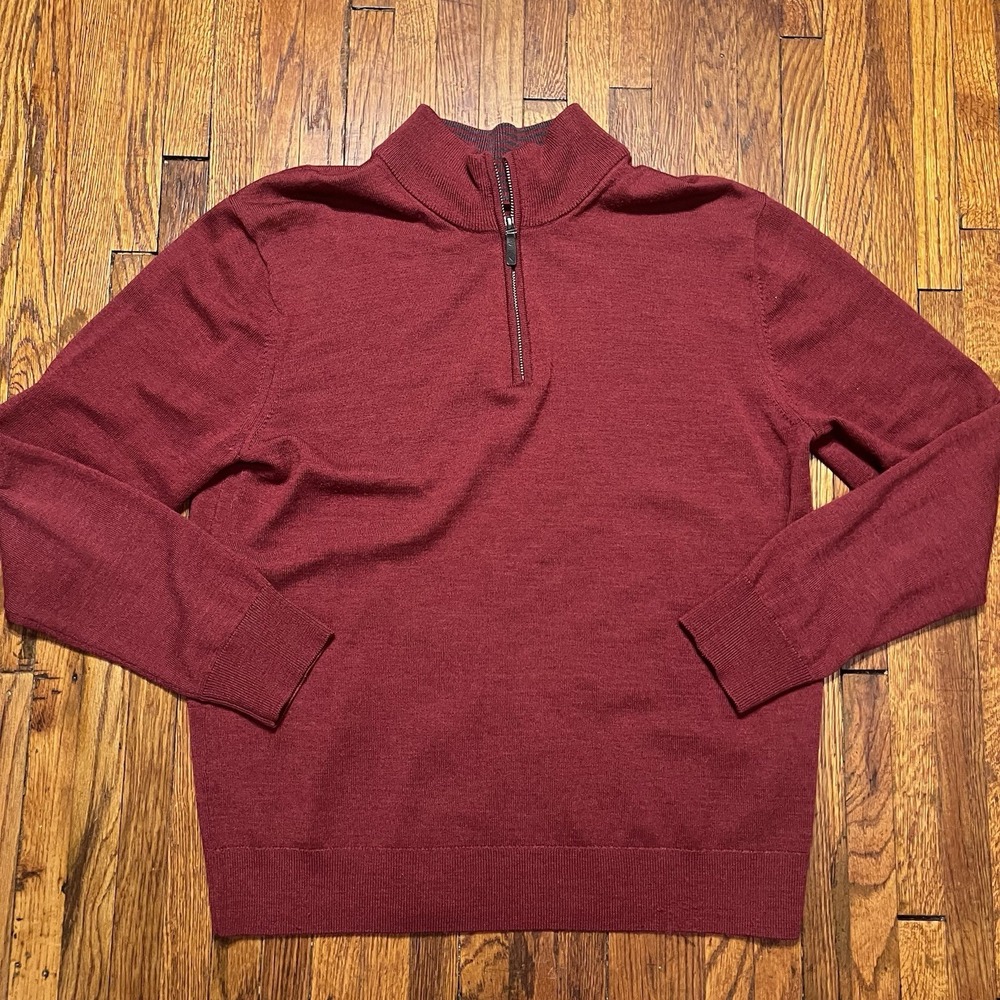 UnTuckIt Quarter Zip Men's Sweater Size Large 100% Merino Wool Sweater Maroon